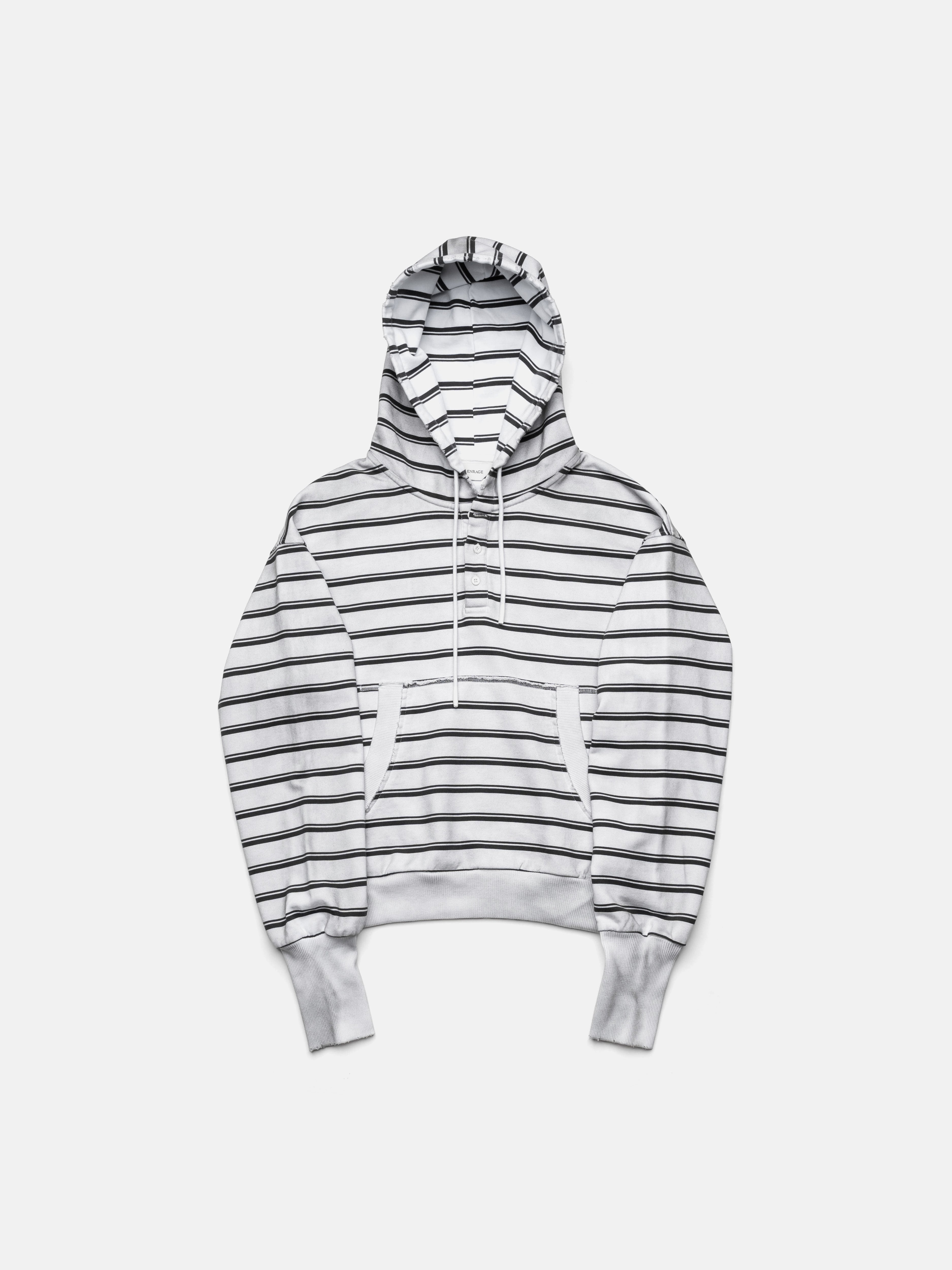 HENLEY HOODIE - WHITE STRIPED