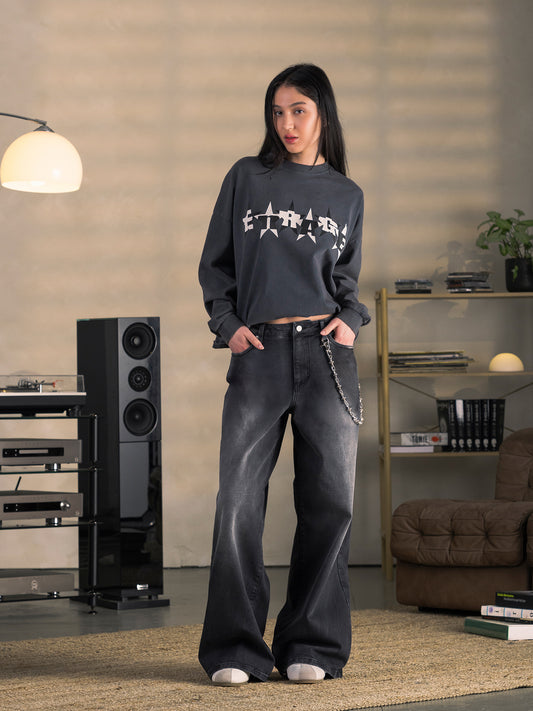 STARS LONGSLEEVE - VINTAGE SCHWARZ
