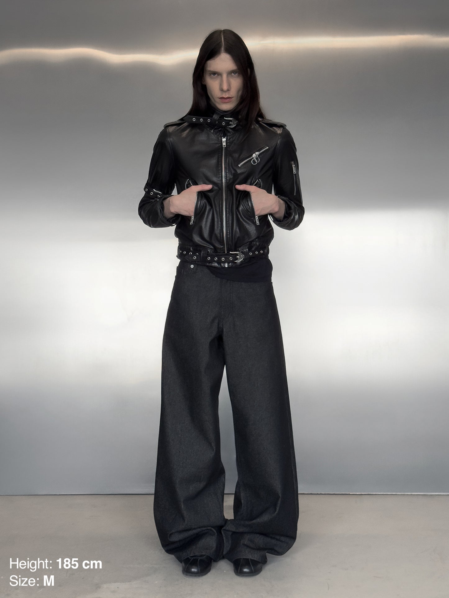 STRAP LEATHER JACKET - BLACK