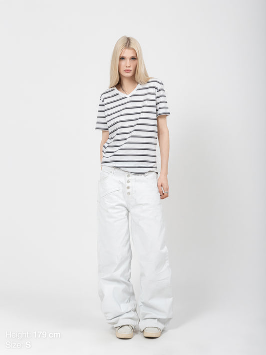 V-NECK TEE - WHITE STRIPED
