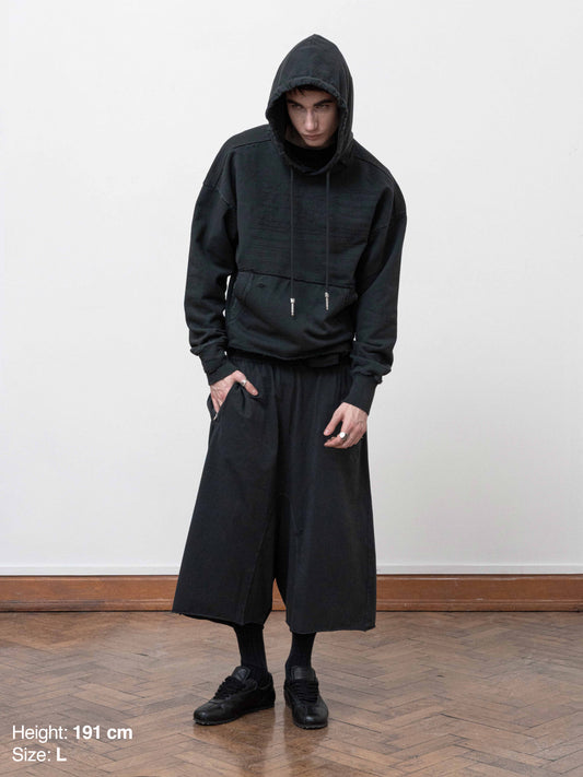 PANEL HOODIE - GARMENT DYED BLACK
