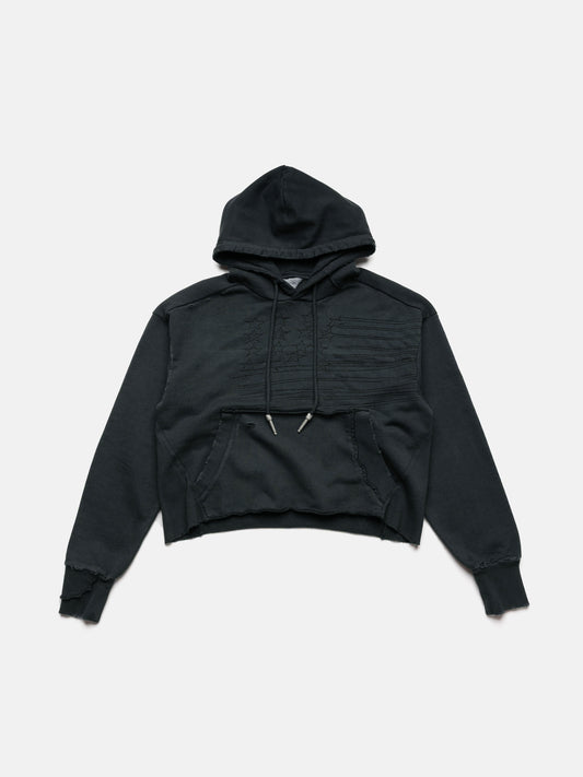 PANEL HOODIE - GARMENT DYED BLACK