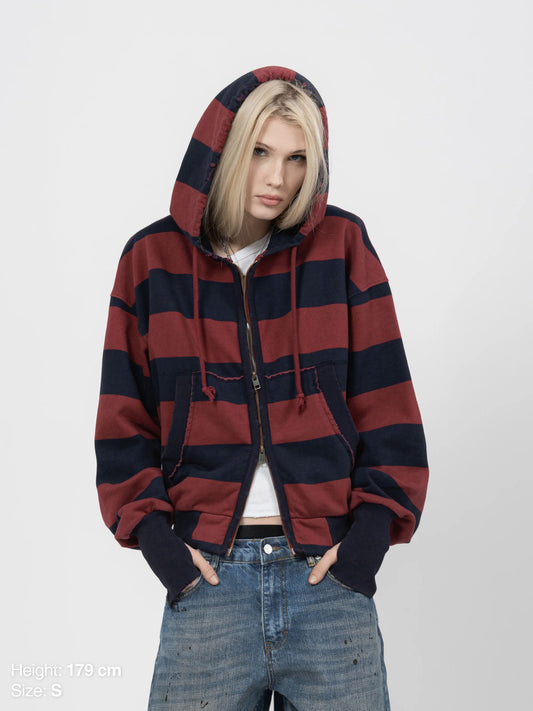 2010 ZIP HOODIE – BLAU/ROT GESTREIFT