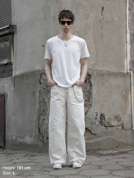 ROUND NECK TEE - WHITE LEOPARD