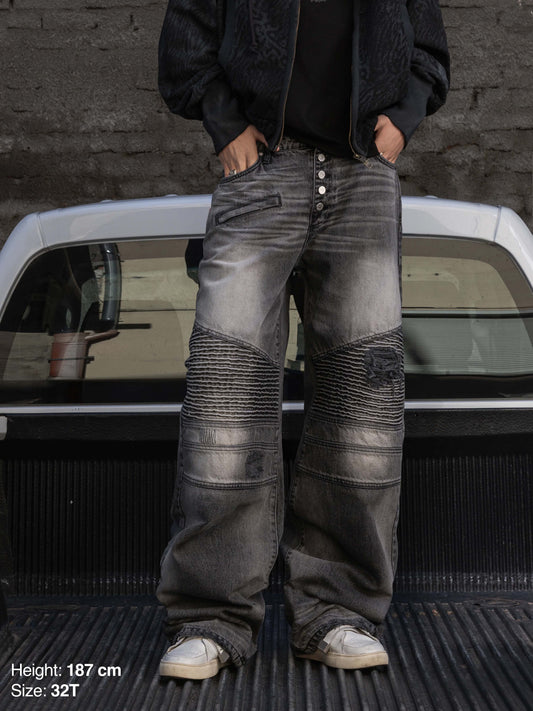 BIKER-JEANS – SCHWARZ GEWASCHET