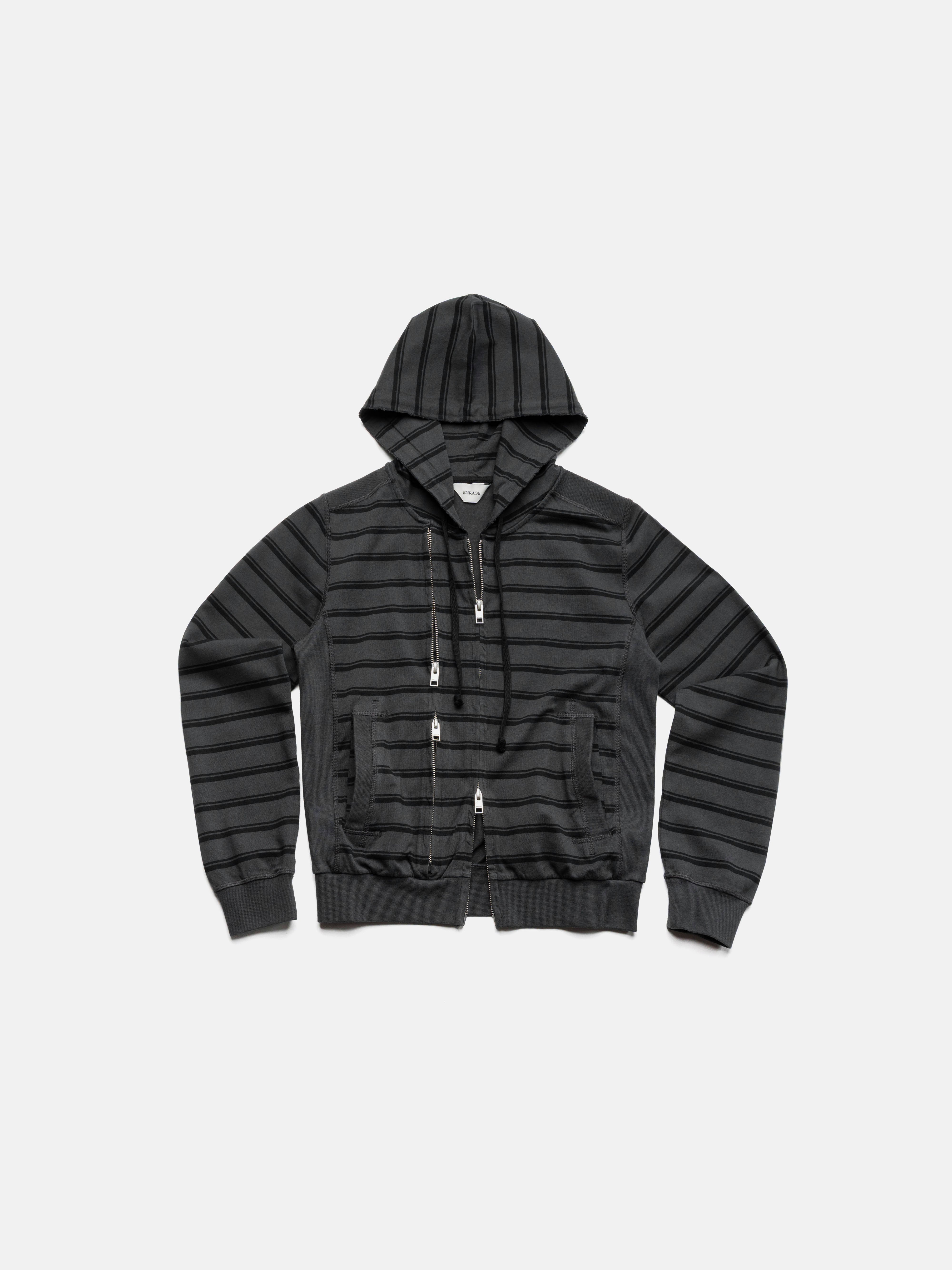 SLIM ZIP HOODIE - BLACK STRIPED