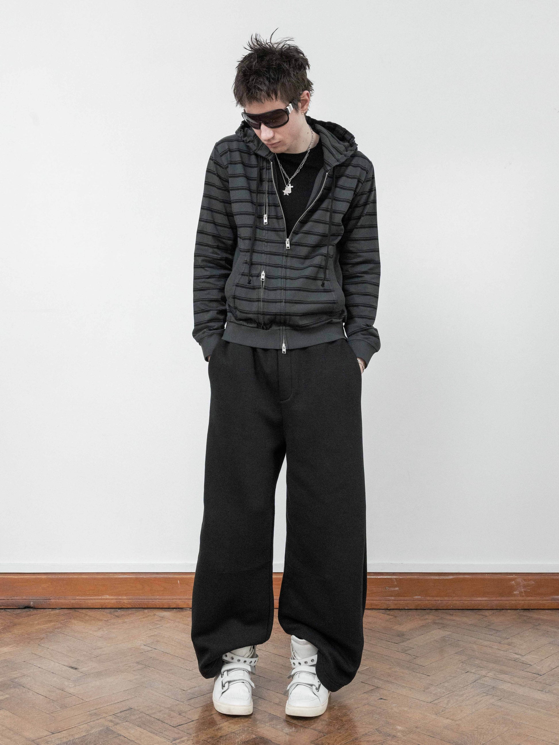 SLIM ZIP HOODIE - BLACK STRIPED