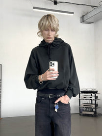RETRO DRAWSTRING HOODIE - BLACK