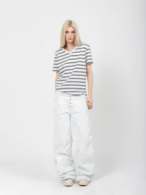 V-NECK TEE - WHITE STRIPED
