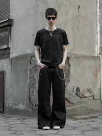 ROUND NECK TEE - BLACK LEOPARD