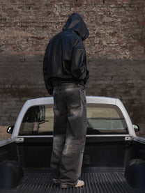 BIKER-JEANS – SCHWARZ GEWASCHET