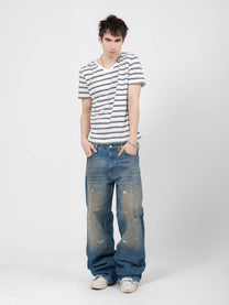 V-NECK TEE - WHITE STRIPED