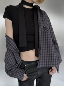 CHECKERED LETTER SHIRT - AUBERGINE