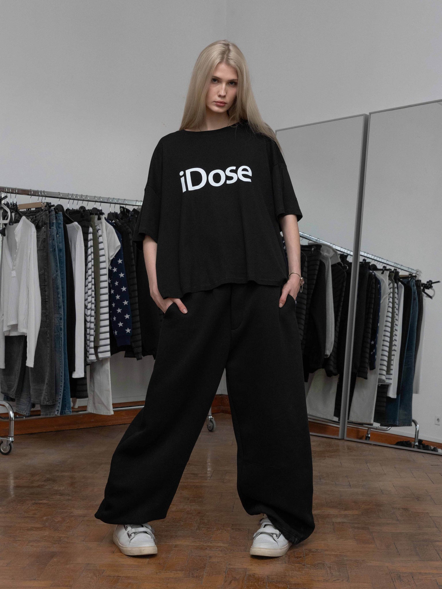 RIB BAGGY TEE iDOSE  - BLACK