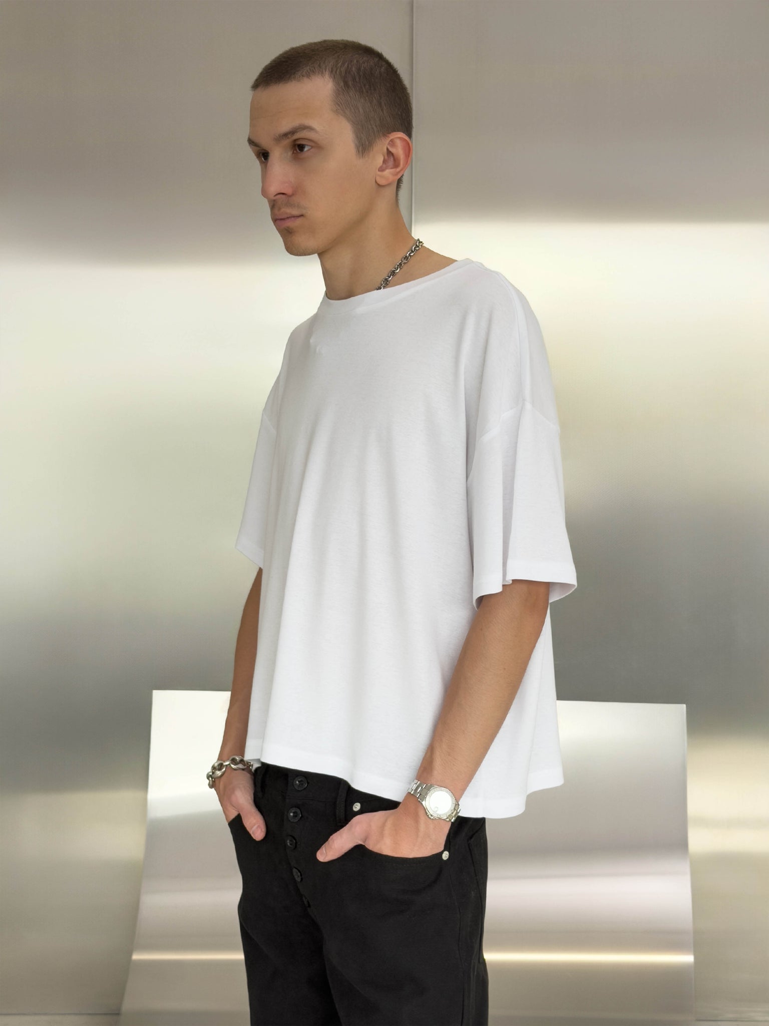 RIB BAGGY TEE - WHITE