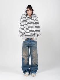 HENLEY HOODIE - WHITE STRIPED