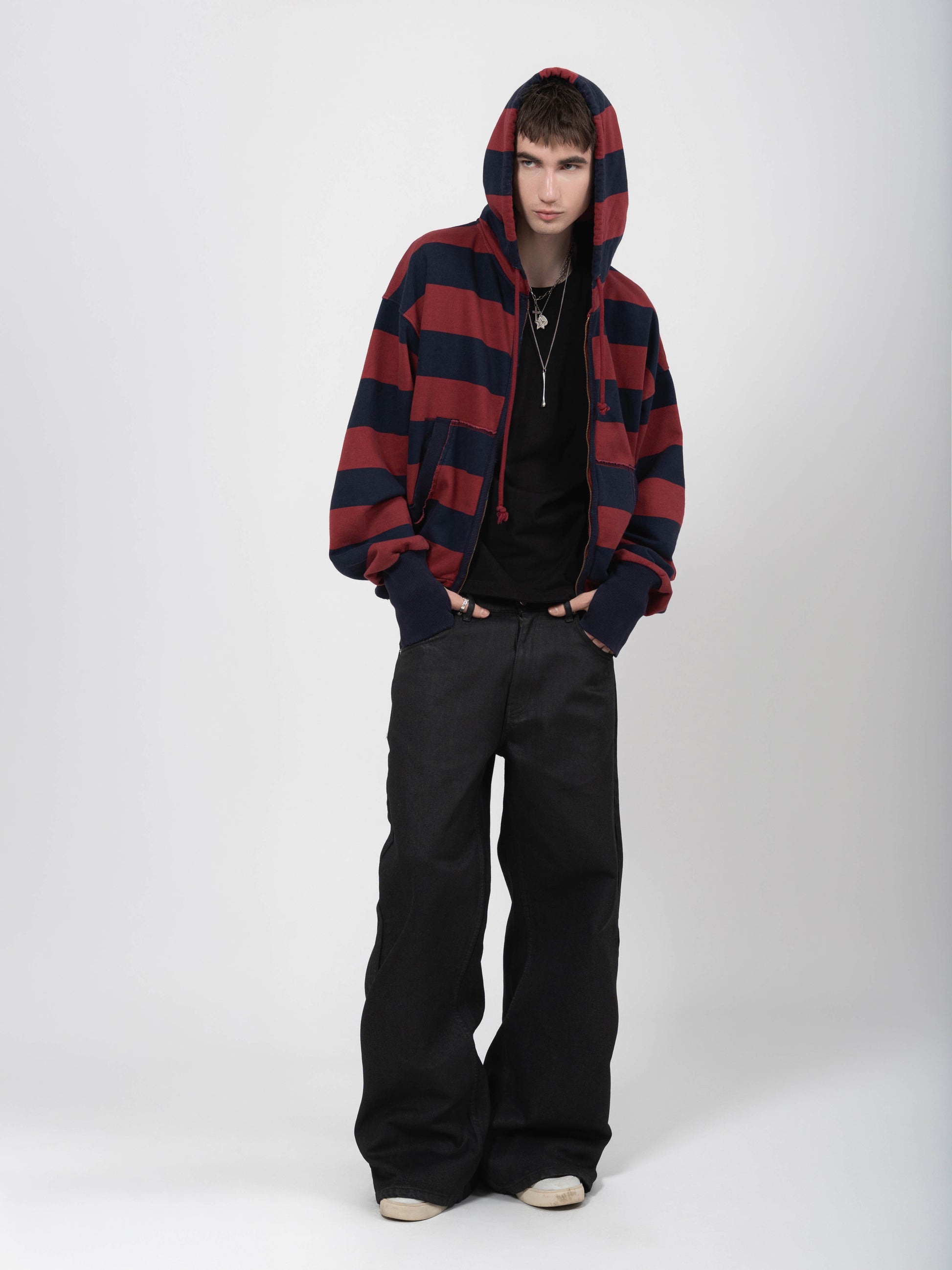2010 ZIP HOODIE - BLUE/RED STRIPED