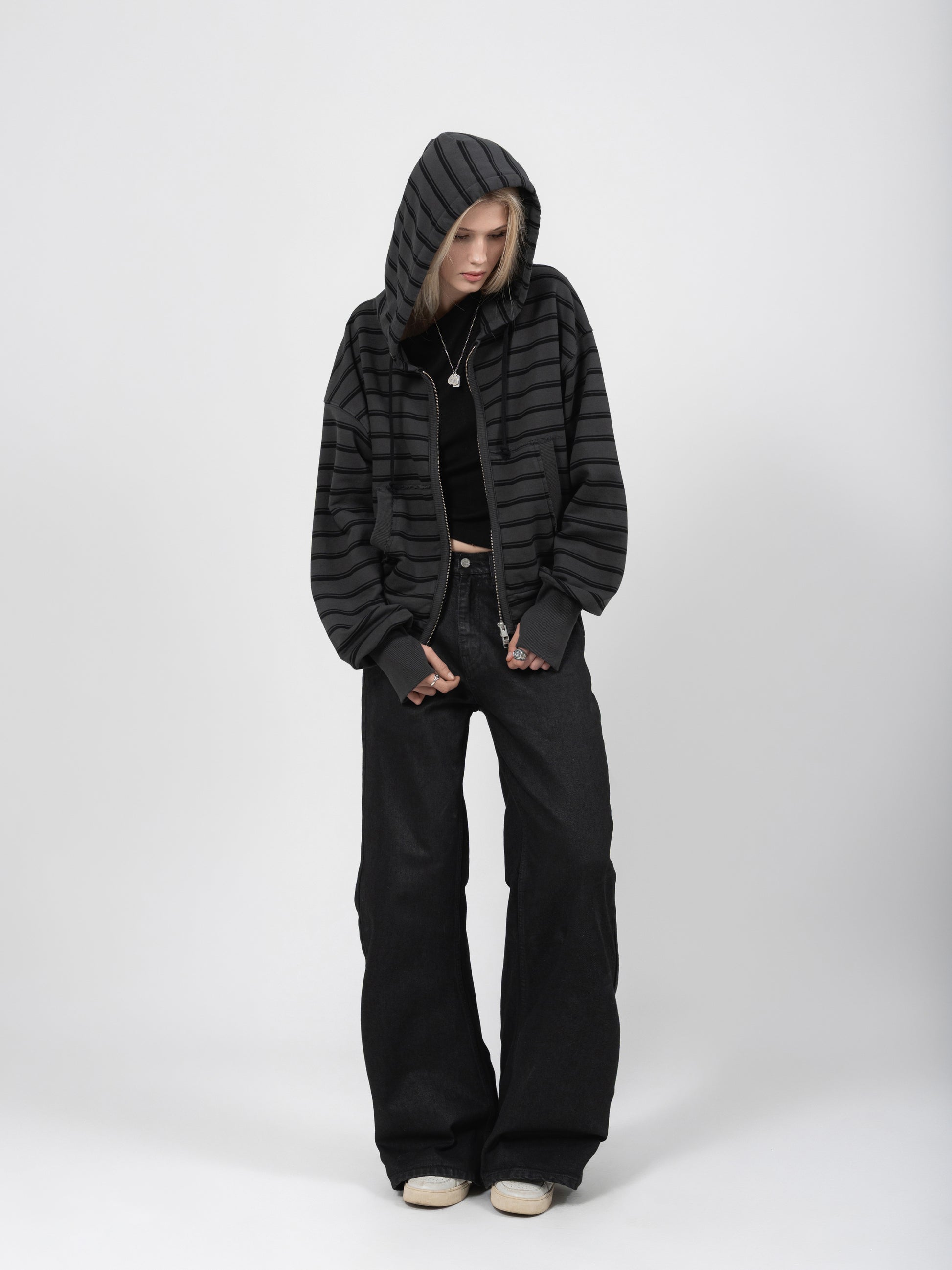 2010 ZIP HOODIE - BLACK STRIPED
