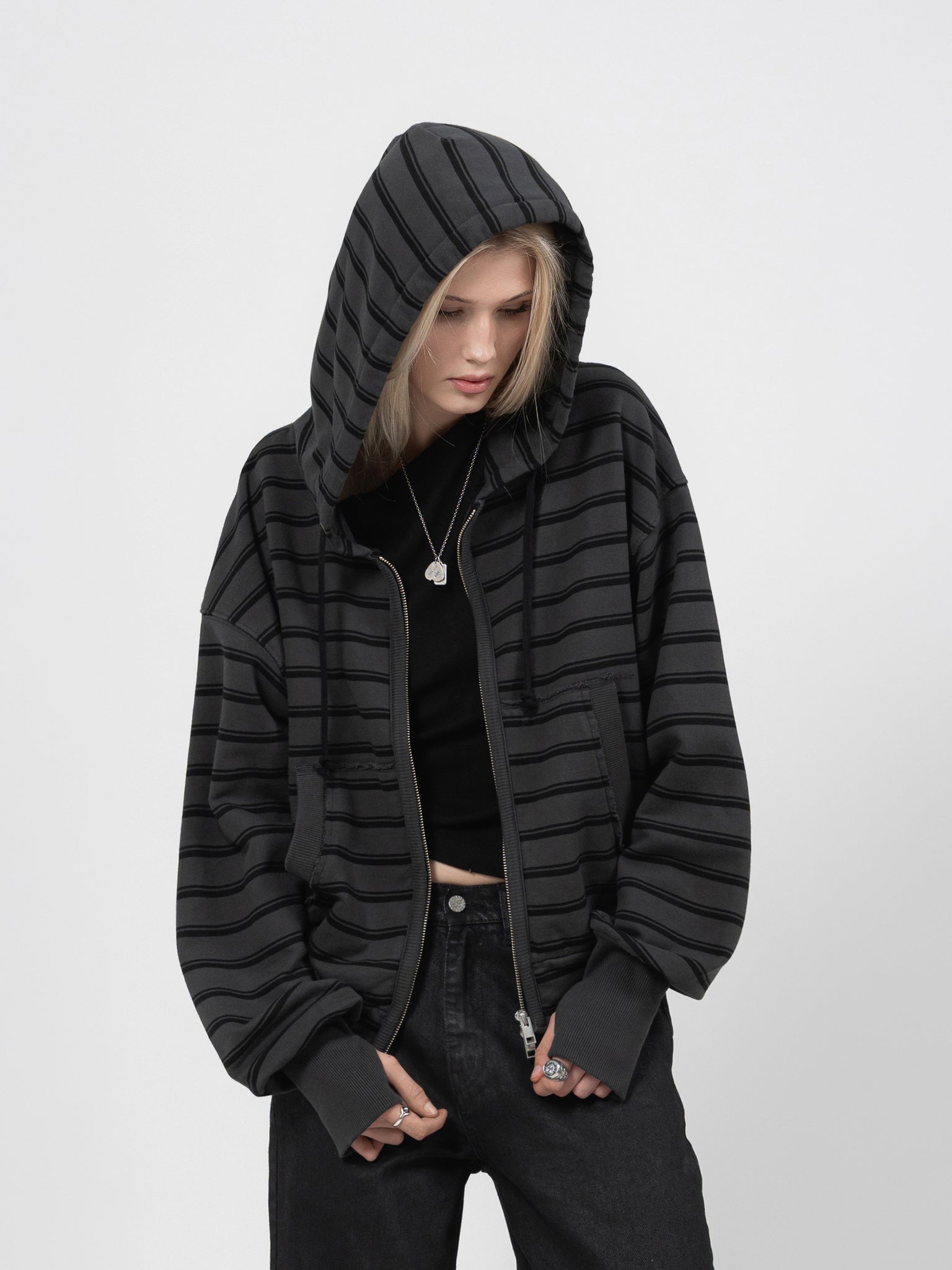 2010 ZIP HOODIE - BLACK STRIPED