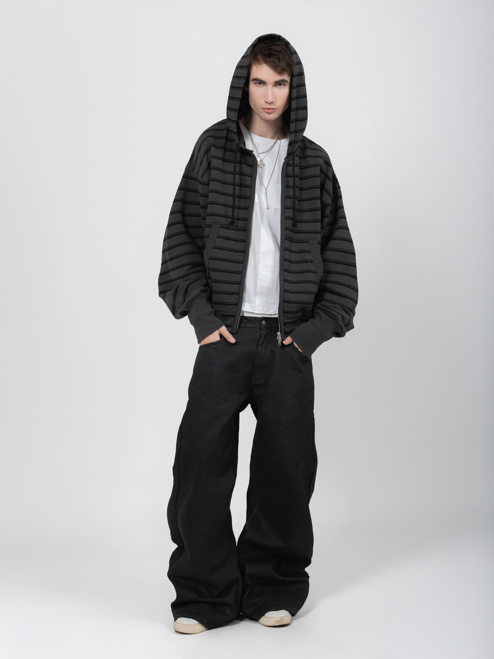 2010 ZIP HOODIE - BLACK STRIPED
