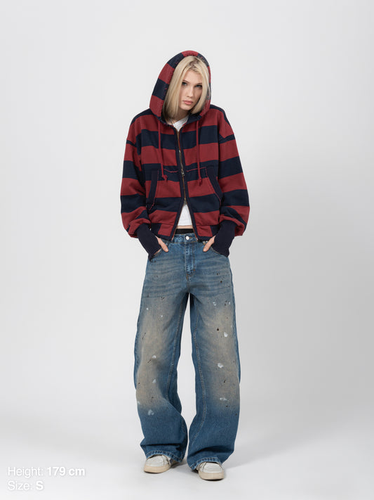 2010 ZIP HOODIE - BLUE/RED STRIPED