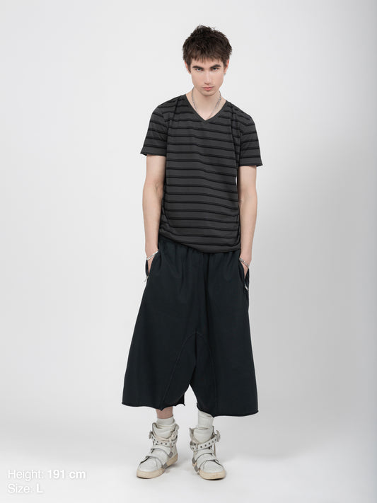 V-NECK TEE - BLACK STRIPED