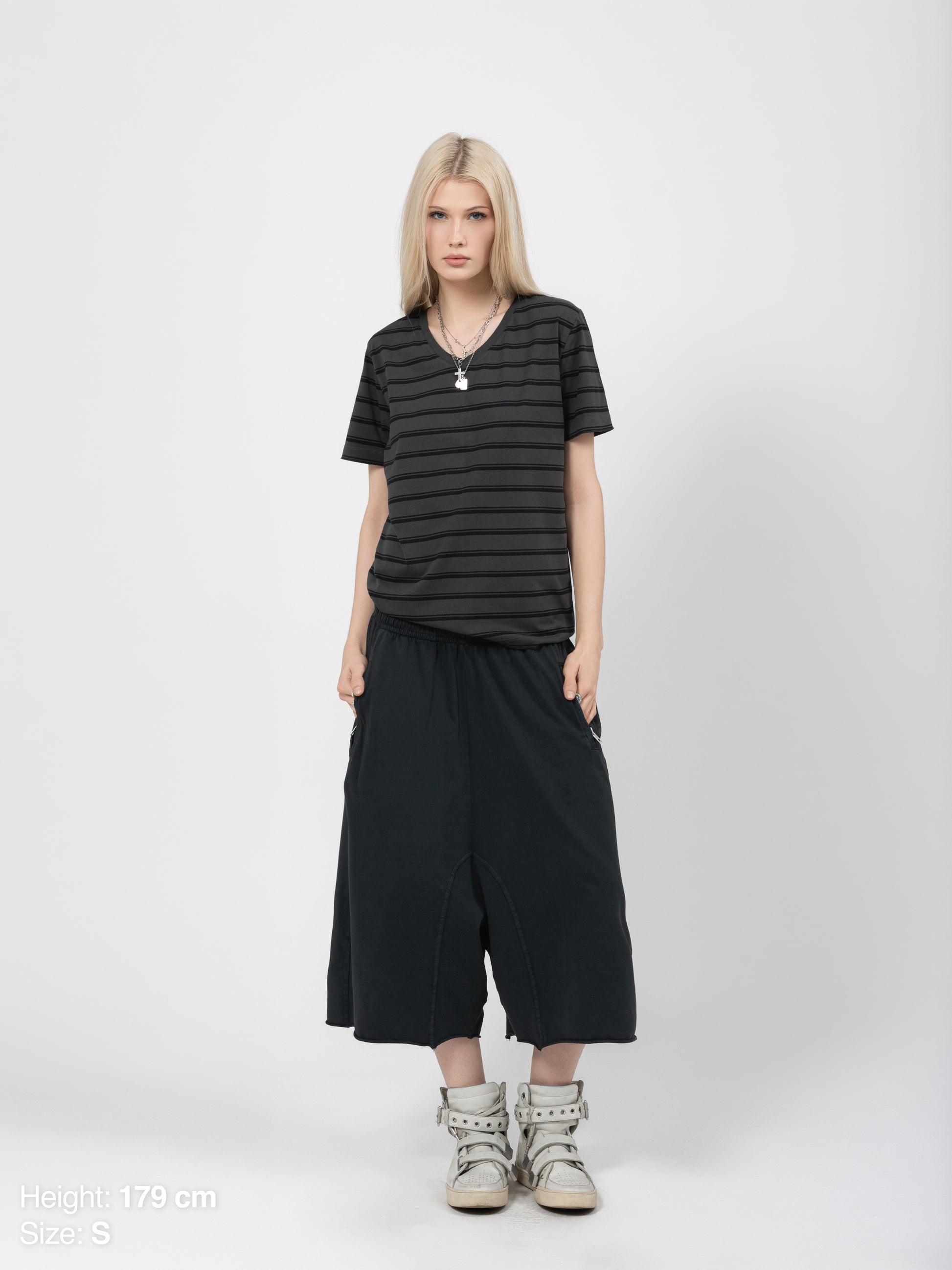 V-NECK TEE - BLACK STRIPED