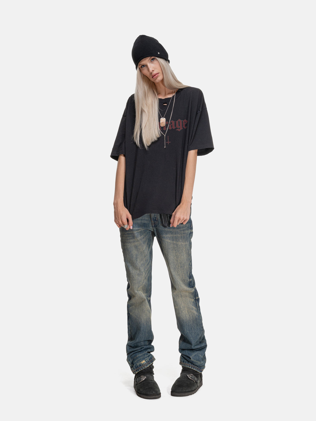 WORN SLUB LOGO TEE - BLACK