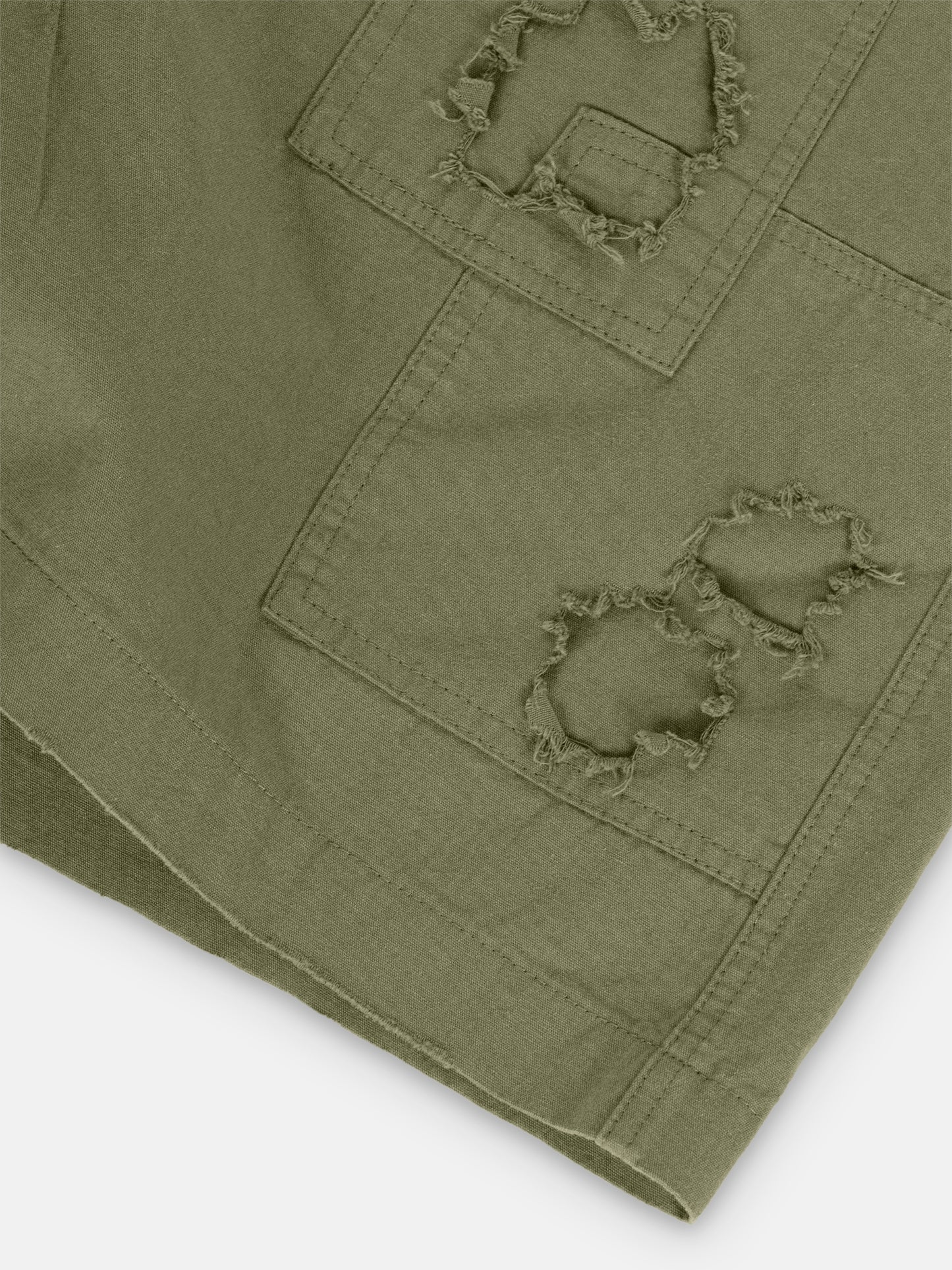 OLIVE GREEN DISTRESSED CARGO SHORTS