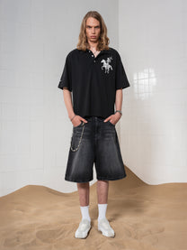 DENIM JORTS - WASHED BLACK