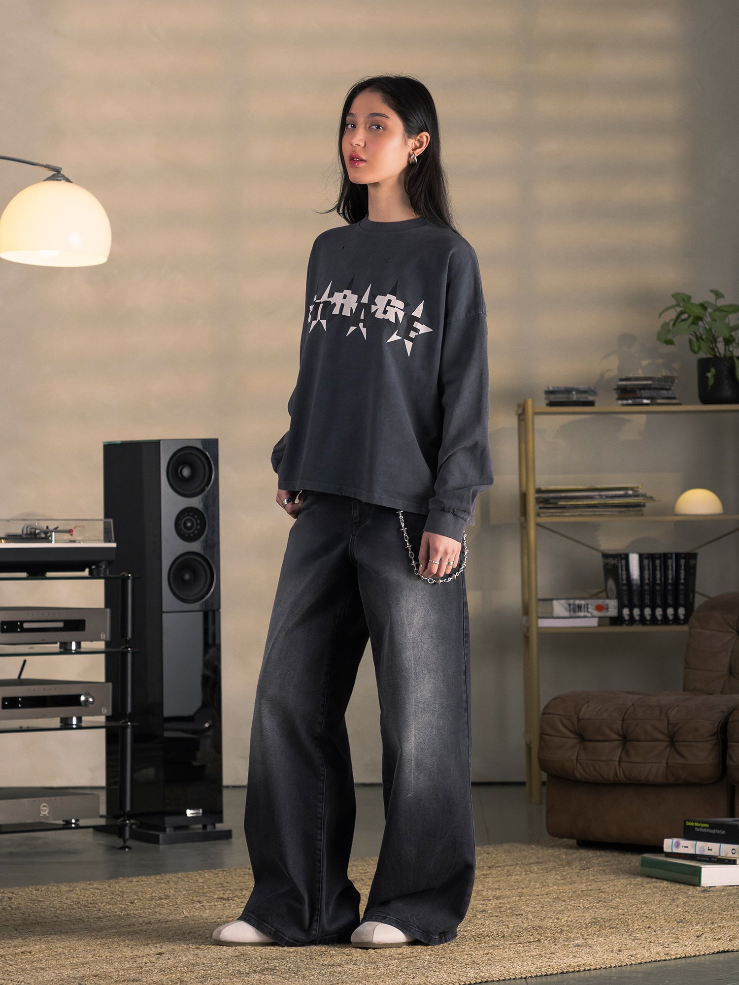 STARS LONGSLEEVE - VINTAGE SCHWARZ