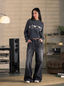 STARS LONGSLEEVE - VINTAGE SCHWARZ