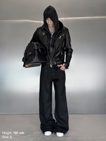 LEDERJACKE MIT RIEMEN – SCHWARZ