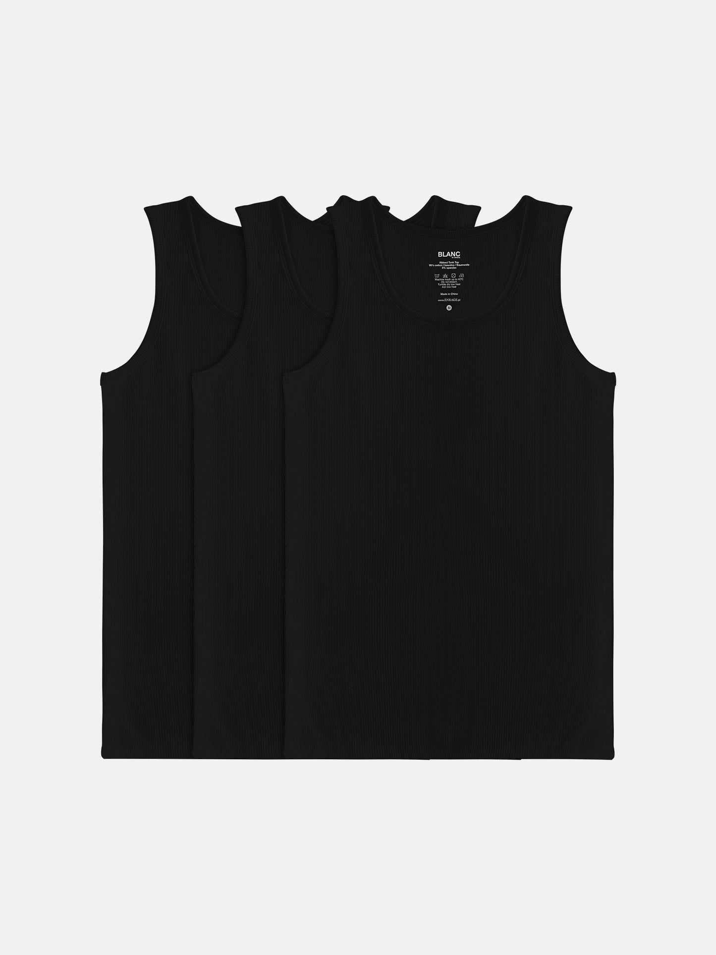 BLANC BLACK RIBBED TANK TOP - 3 PACK