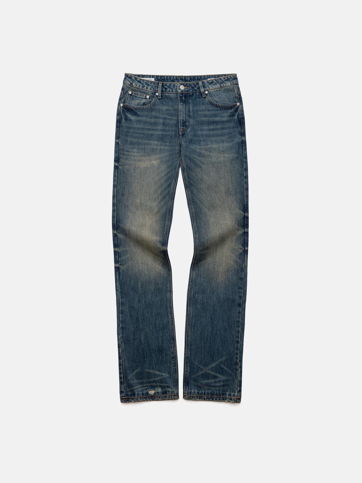 SLIM STRAIGHT JEANS - COATED WASHED BLUE DENIM