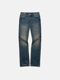 SLIM STRAIGHT JEANS - COATED WASHED BLUE DENIM