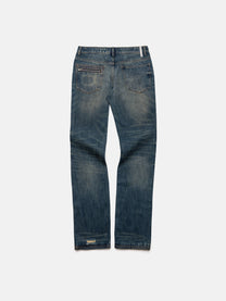 SLIM STRAIGHT JEANS - COATED WASHED BLUE DENIM