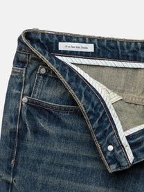 SLIM STRAIGHT JEANS - COATED WASHED BLUE DENIM
