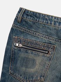 SLIM STRAIGHT JEANS - COATED WASHED BLUE DENIM