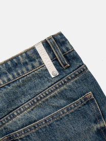 SLIM STRAIGHT JEANS - COATED WASHED BLUE DENIM