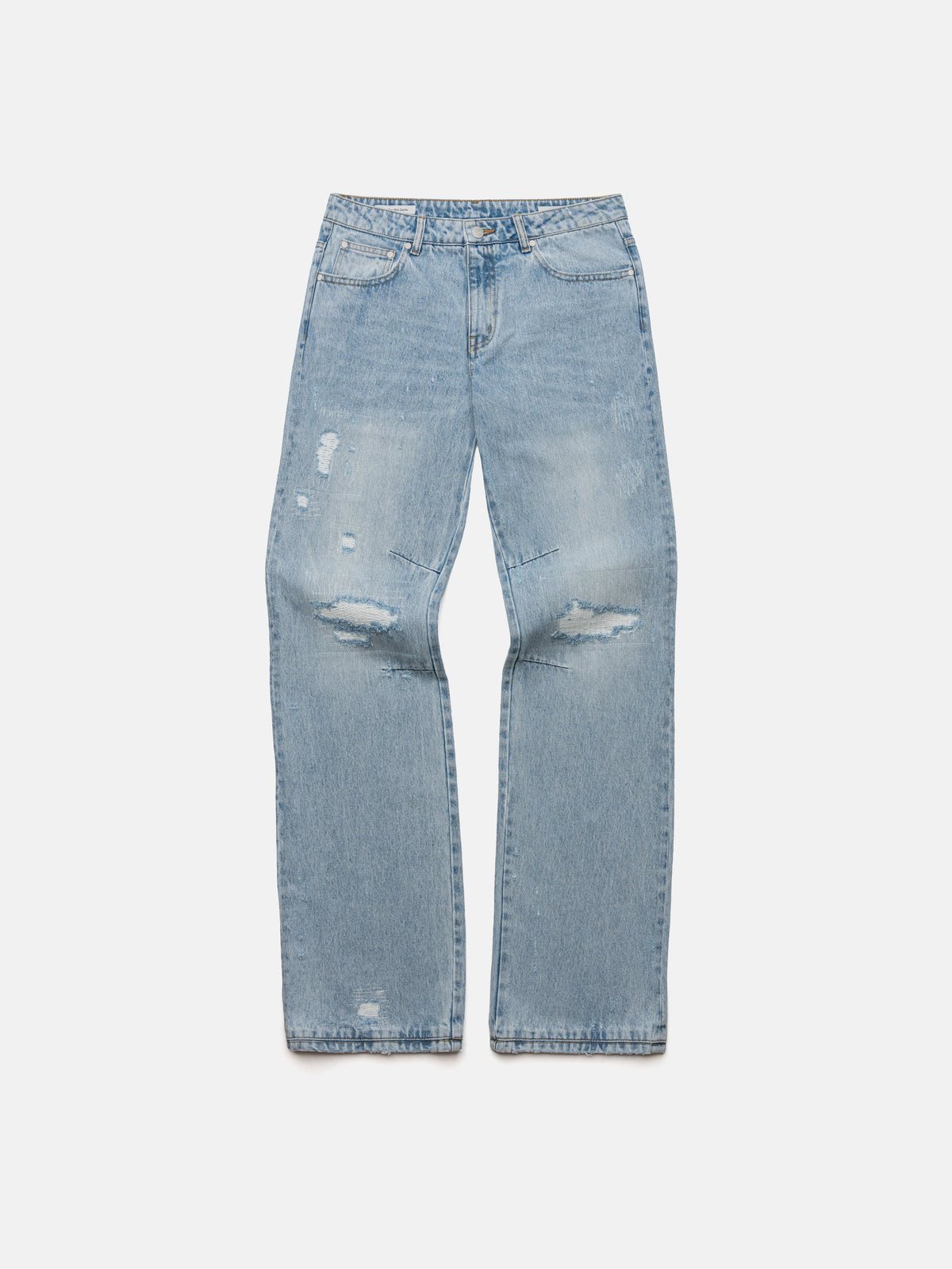 STRAIGHT JEANS - HEAVY REPAIRED BLUE DENIM