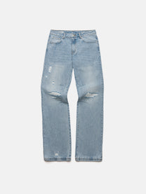 STRAIGHT JEANS - HEAVY REPAIRED BLUE DENIM
