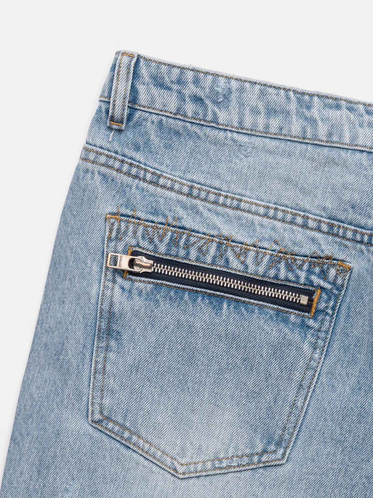 STRAIGHT JEANS - HEAVY REPAIRED BLUE DENIM