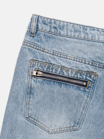 STRAIGHT JEANS - HEAVY REPAIRED BLUE DENIM