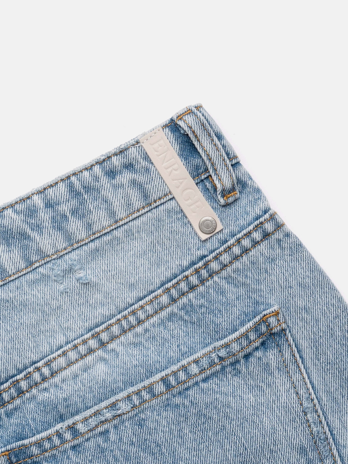 STRAIGHT JEANS - HEAVY REPAIRED BLUE DENIM