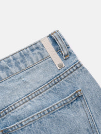 STRAIGHT JEANS - HEAVY REPAIRED BLUE DENIM