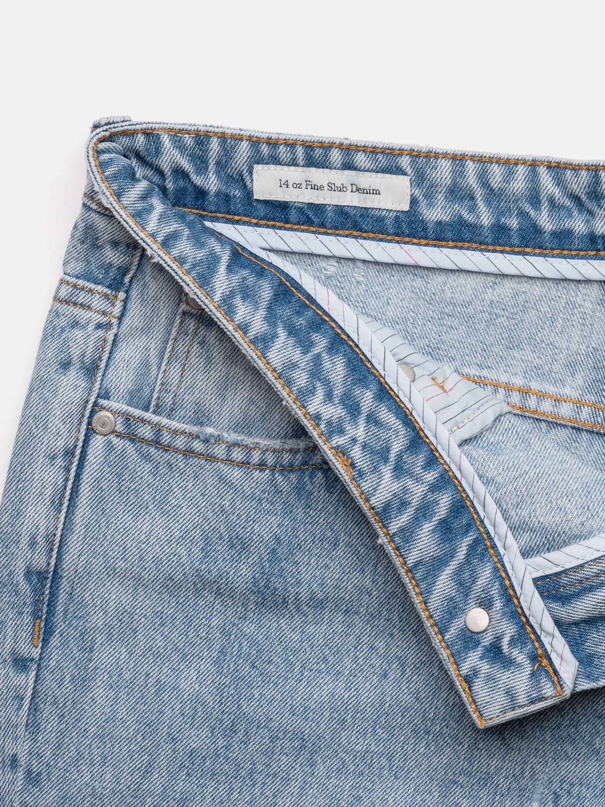 STRAIGHT JEANS - HEAVY REPAIRED BLUE DENIM