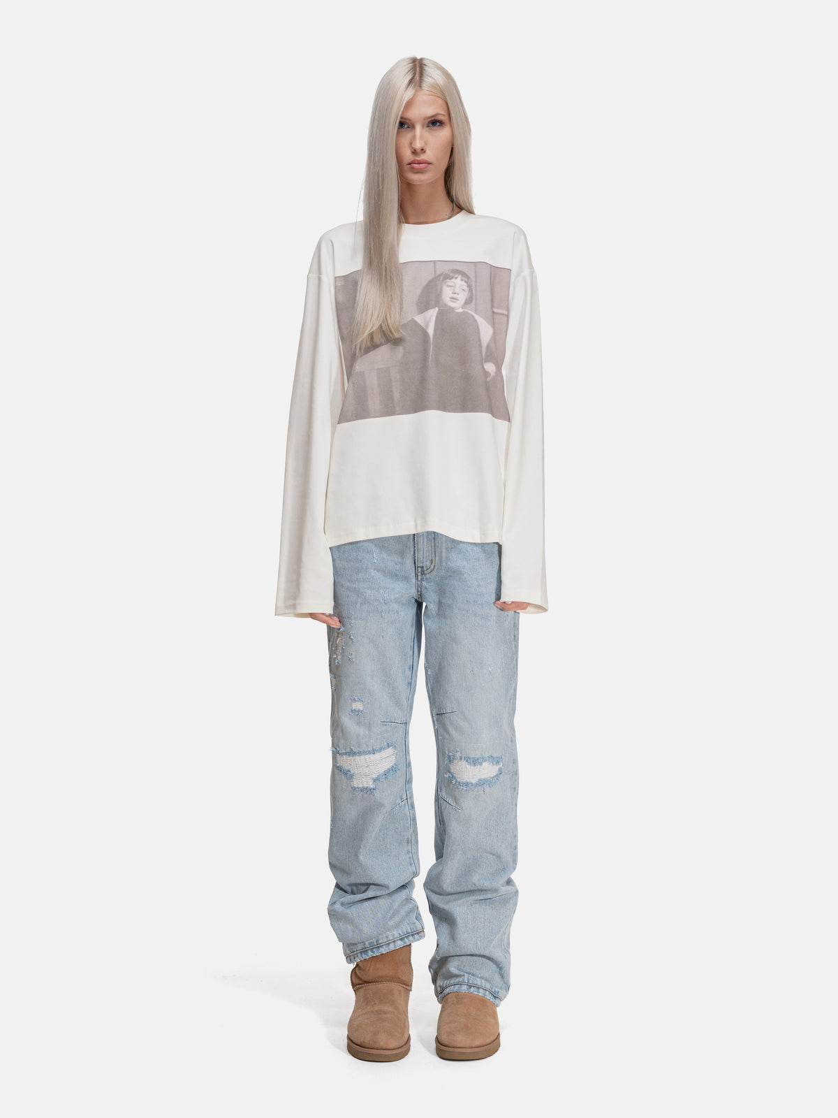 STRAIGHT JEANS - HEAVY REPAIRED BLUE DENIM