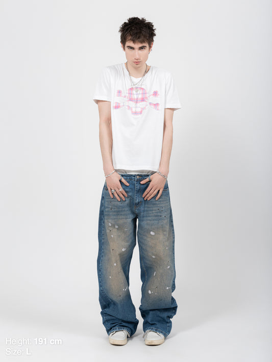 ROUND NECK TEE - WHITE SKULL