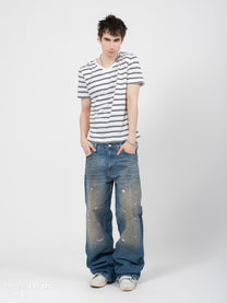 V-NECK TEE - WHITE STRIPED
